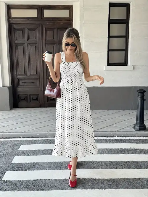 Women'S Fashion Printed Ruffle Hem Spaghetti Strap Dress Women'S Fashion Printed Ruffle Hem Spaghetti Strap Dress