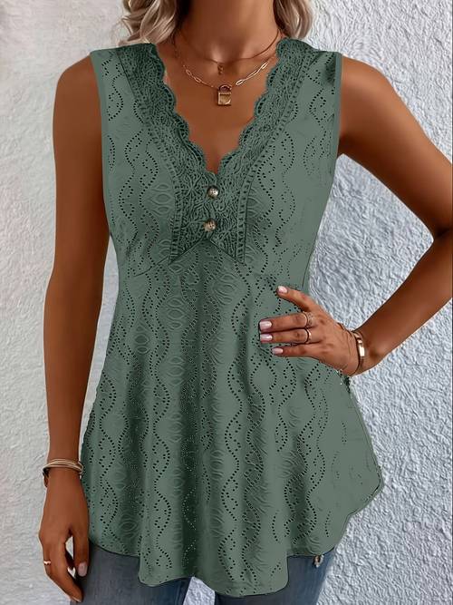 plus size extended style womens plus size fashion solid color hollow out lace button decorated vest