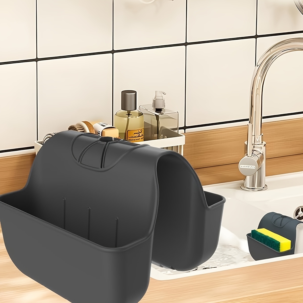 BOLAKA Organizzatore per lavello da cucina, supporto per spugna da cucina, supporto per spugna da cucina, organizer per lavello da cucina, si applica a tubi d'acqua rotondi da 1,8-2,8 cm (grigio