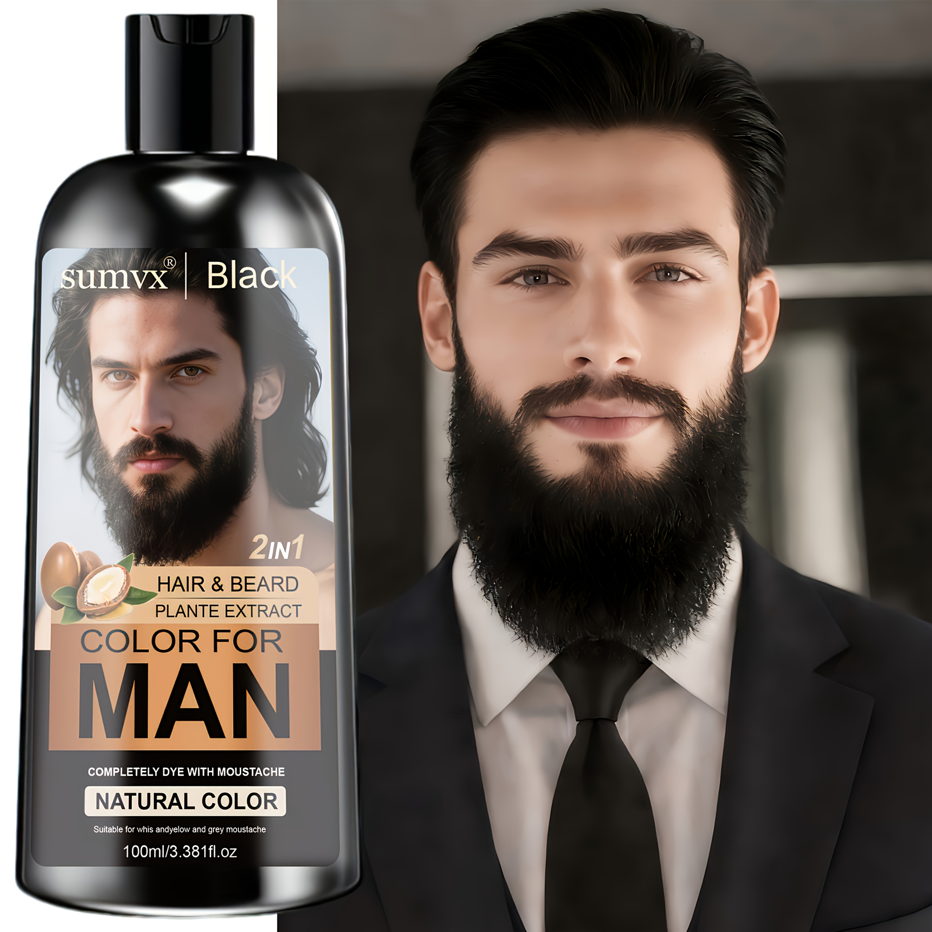 Image of 's Beard And Sideburns Hair Dye, Semi-permanent Hair Dye Shampoo, 2-in- Hair Dye, , Quickly Covers Gray Beard And Hair, In Black, Brown, And - Temporary Hair Dye, Sulfate-free, Frizz