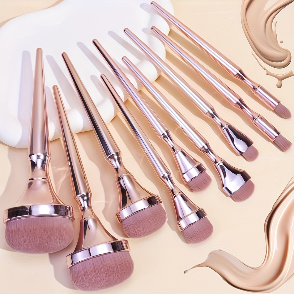 

9-piece Makeup Brush Set, Oval Shaped, Nylon Bristles, Unfragranced, Types, Abs Plastic Handles, Includes Powder, Blush, Eyeshadow Brushes