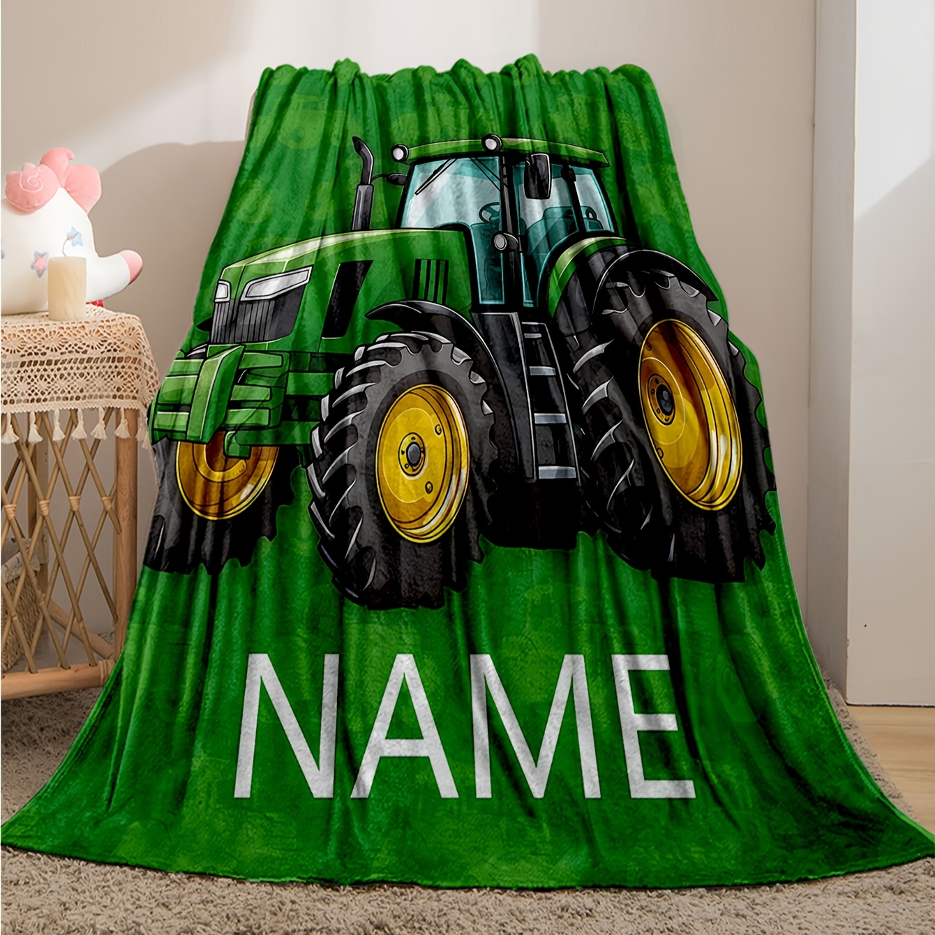 customizable tractor blanket soft comfortable throw ideal for festive gift sofa   room home decor hypoallergenic flannel reversible   multipurpose     polyester details 1