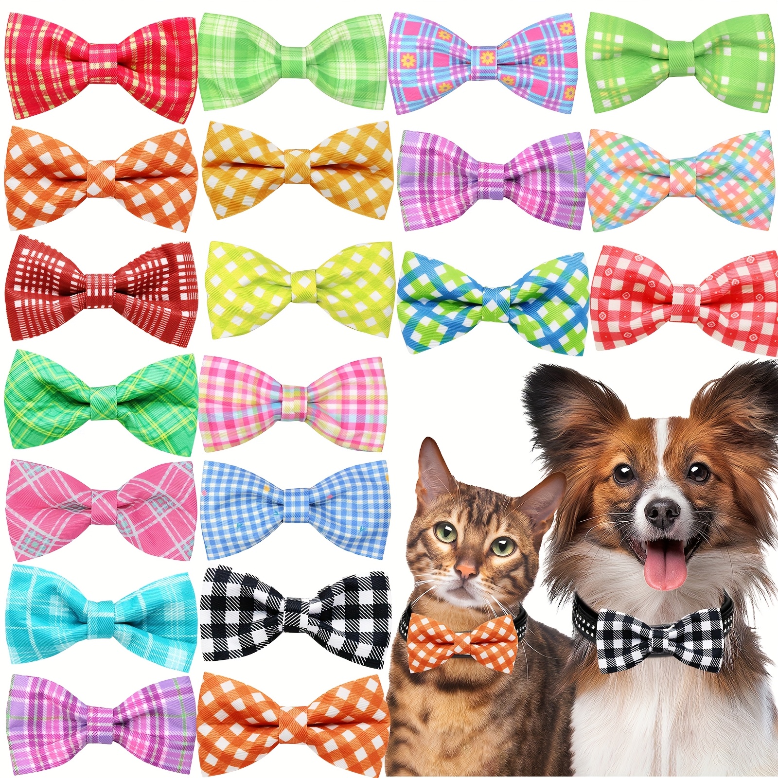 TEMU Set Of 5 Traditional Checkered Bow Ties For Dogs, Featuring Elastic Bands And Detachable Collars, Suitable For Dogs And Cats In Assorted Colors, Ideal For Pet Grooming