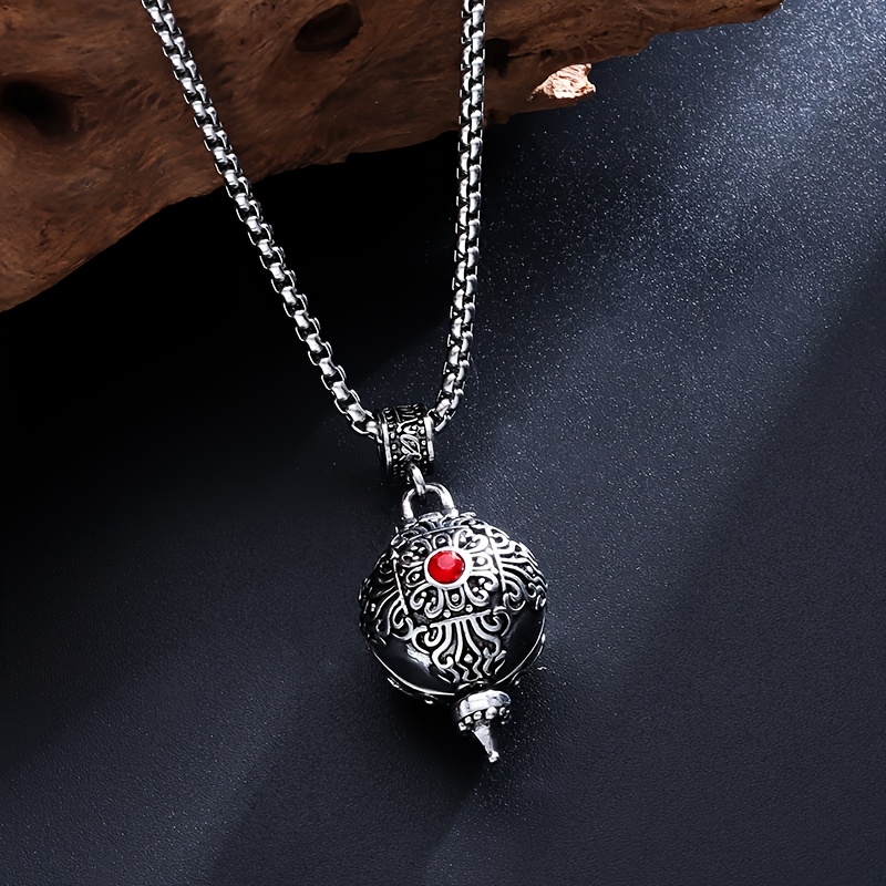 Image of 1 High-quality Religious Scripture Totem Pendant Necklace, Inlaid With Red Synthetic Zirconia Embellishment, Amulets For Men And Women, Gift Accessories For Men And Women, Can