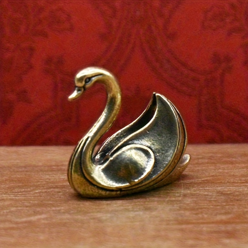 TEMU Collectible Figurines ,vintage Brass Swan Statue - Elegant Figurine For Tea Ceremony, & Office Decor, Wedding/anniversary Gift, Copper Sculpture
