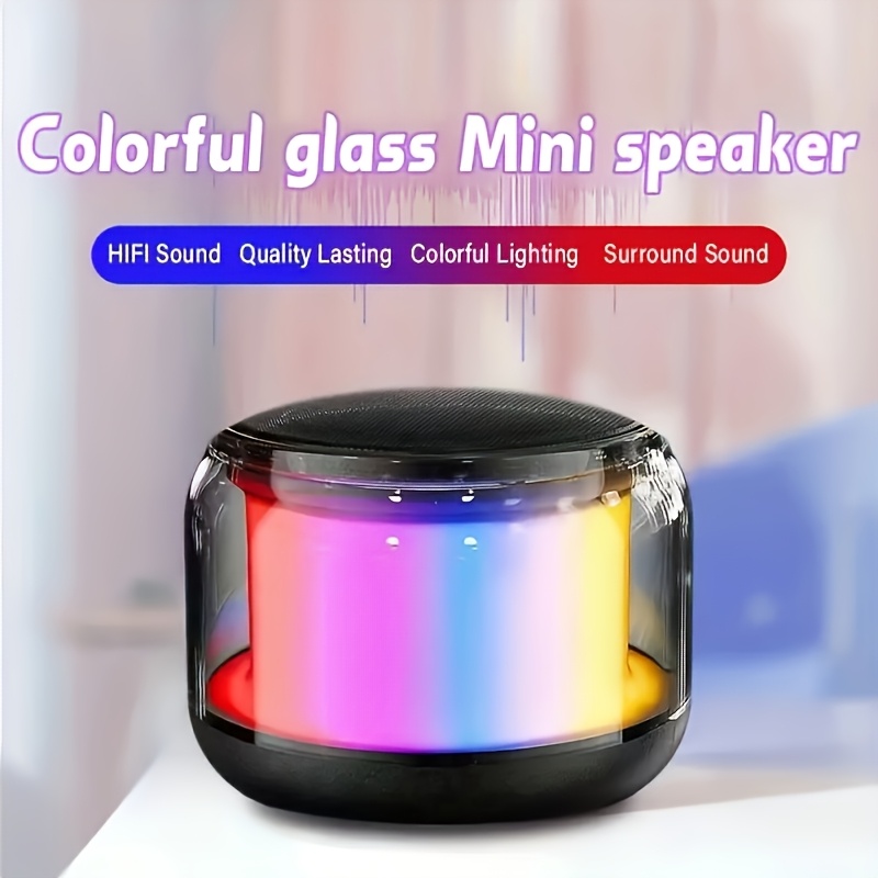 TEMU Portable Mini Bluetooth Wireless Speaker, Outdoor Travel Stereo Speaker With Rgb Lighting, Tws Function, Rechargeable Battery, 6h , Tf Aux Fm ,