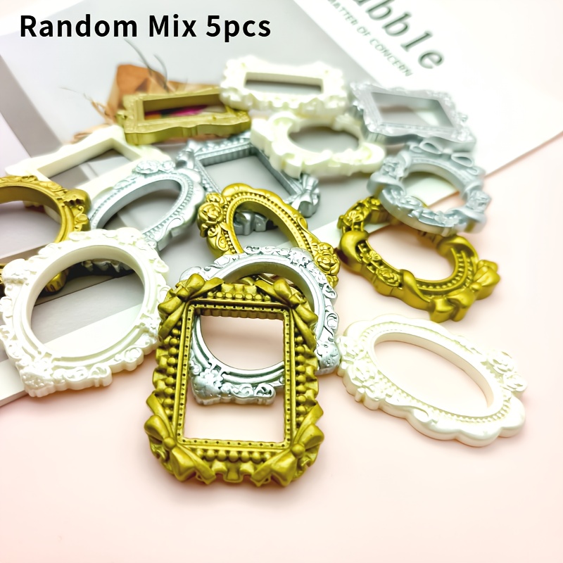 Image of 5pcs Random Colors And Styles Mixed Resin Picture Frames, Dollhouse Miniature House Scene Accessory Frames, Cottage Mini Furniture Model Photo Props