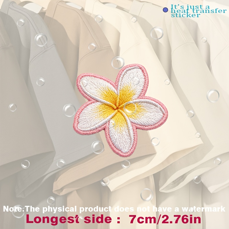 TEMU Flower Patch With , Pink Outline, And Yellow Center. Soft, Textured Fabric, Heat Transfer Stickers Are Suitable For Flat Fabrics Such , Hats,