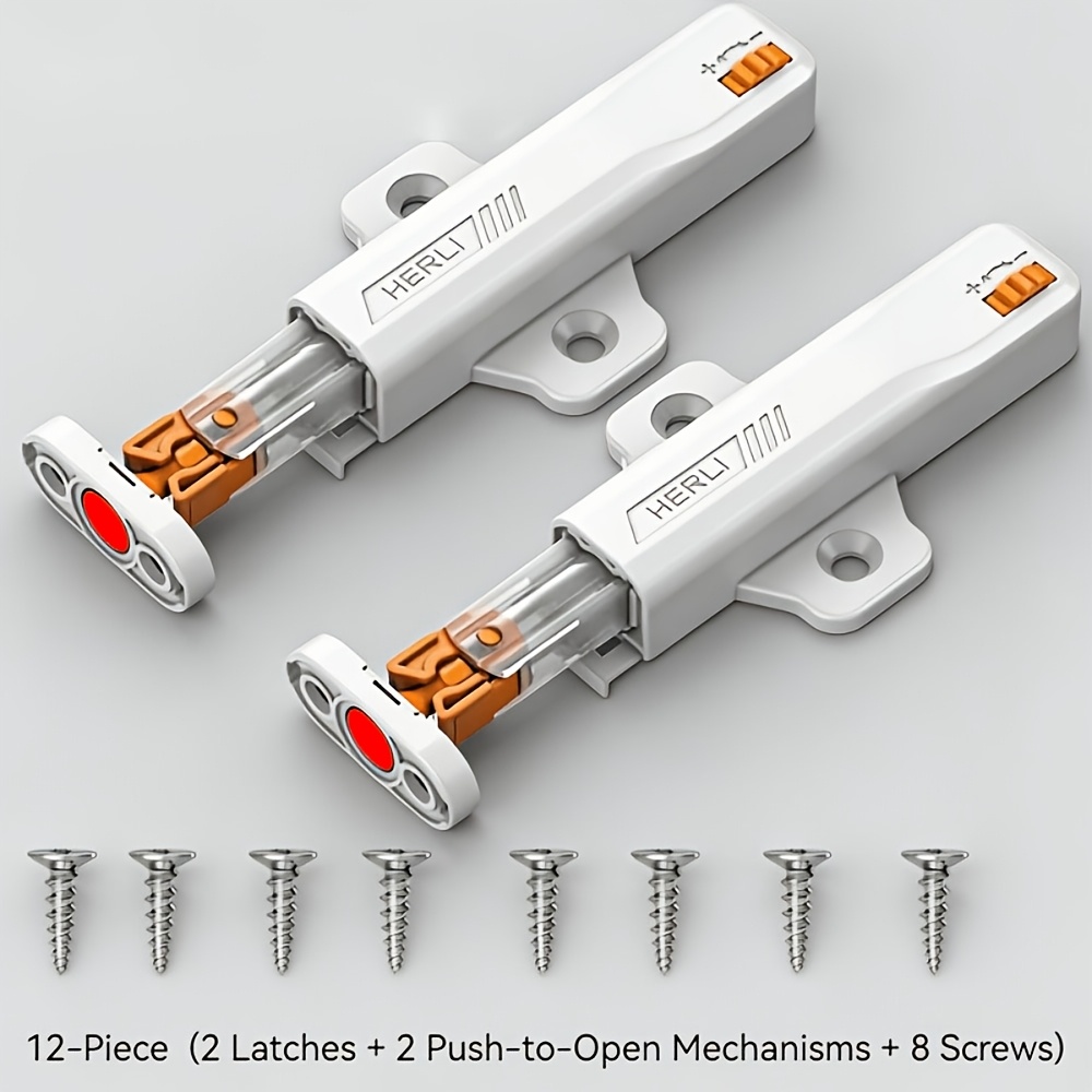 TEMU 12pcs Cabinet Door Lock (including 2 Self-locking Locks + 2 Rebounds + 8 Screws) Durable Push-type , Design, Wardrobe Latch And Cabinet Door