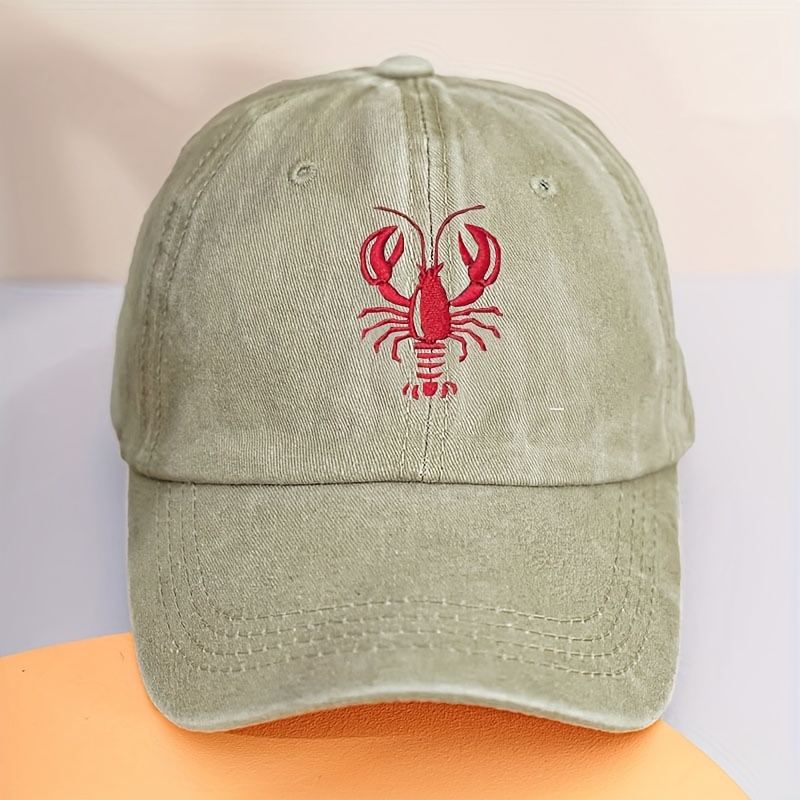 

Urban Style 100% Cotton Embroidered Lobster Baseball Cap With Adjustable Buckle Closure - Elastic Fit, Sun Protection For New Year Celebration