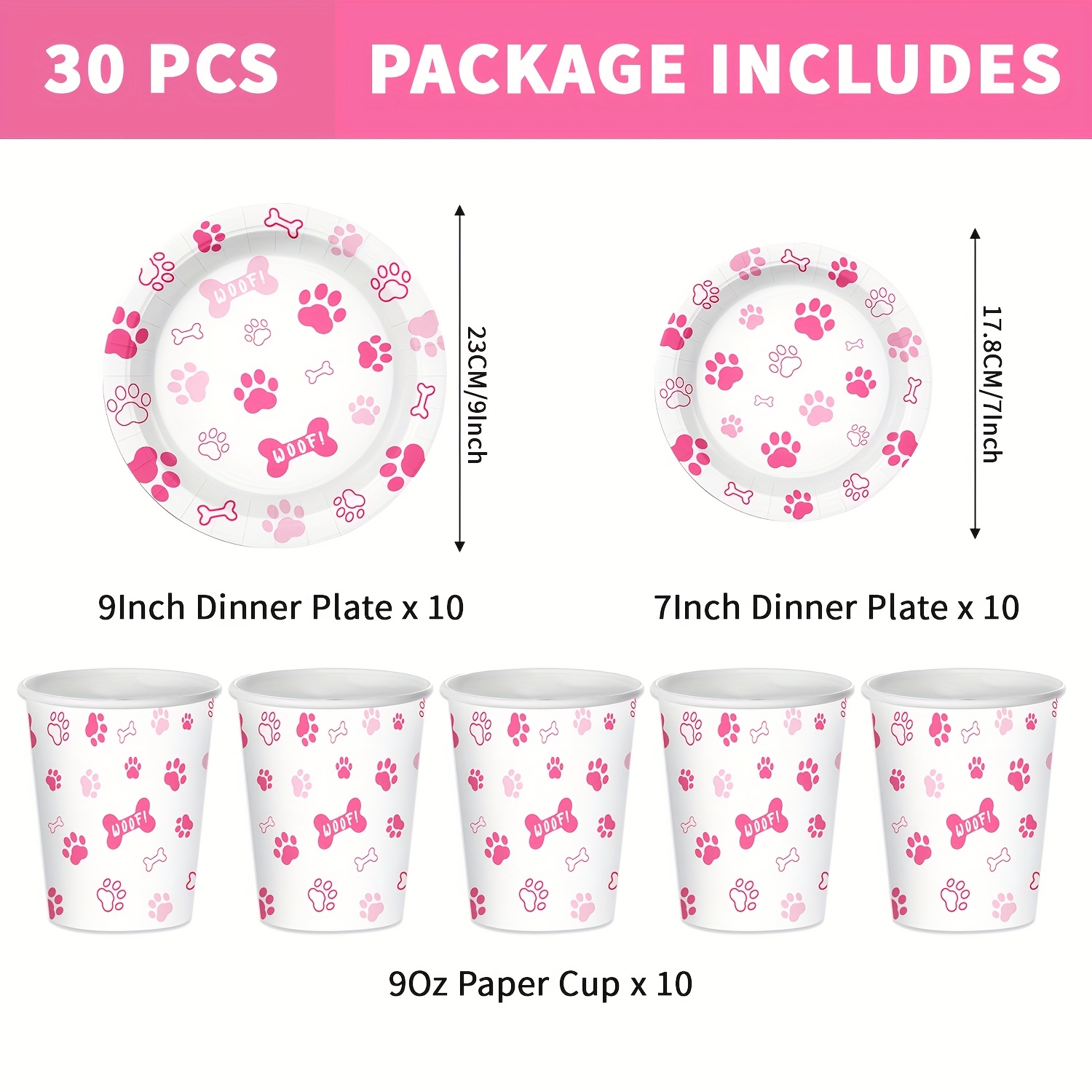 Disposable Party Tableware Sets Dog Puppy Supplies Including Plates Cups For Birthday Puppy Theme Party Decorations