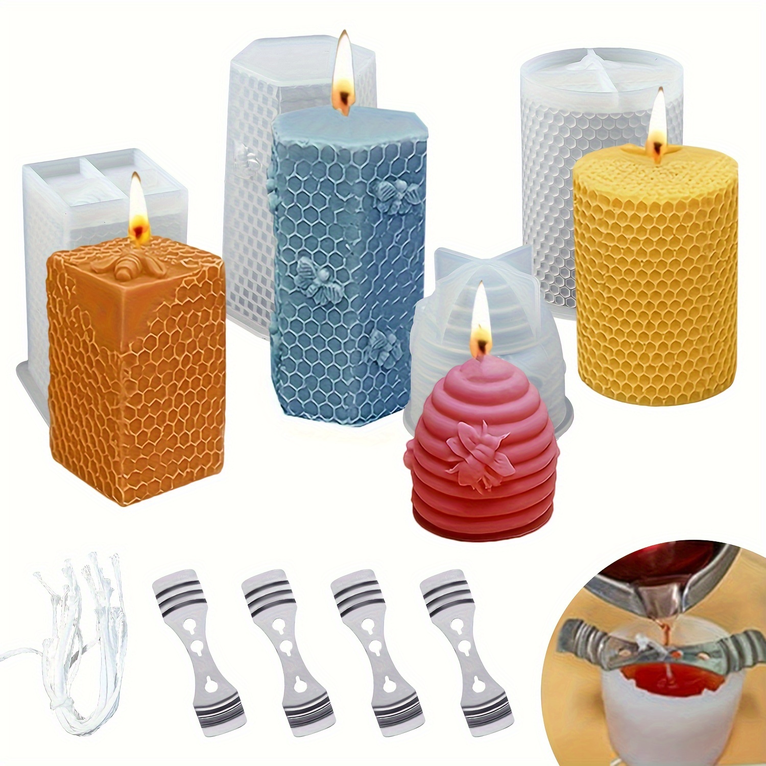 

Candle Mold,4pcs Cylindrical Candle Mold For Candle Making Resin Mold Silicone 3d Candle Mold Bee Honeycomb Candle Making Kit For Mousse Ice Diy Art Gifts