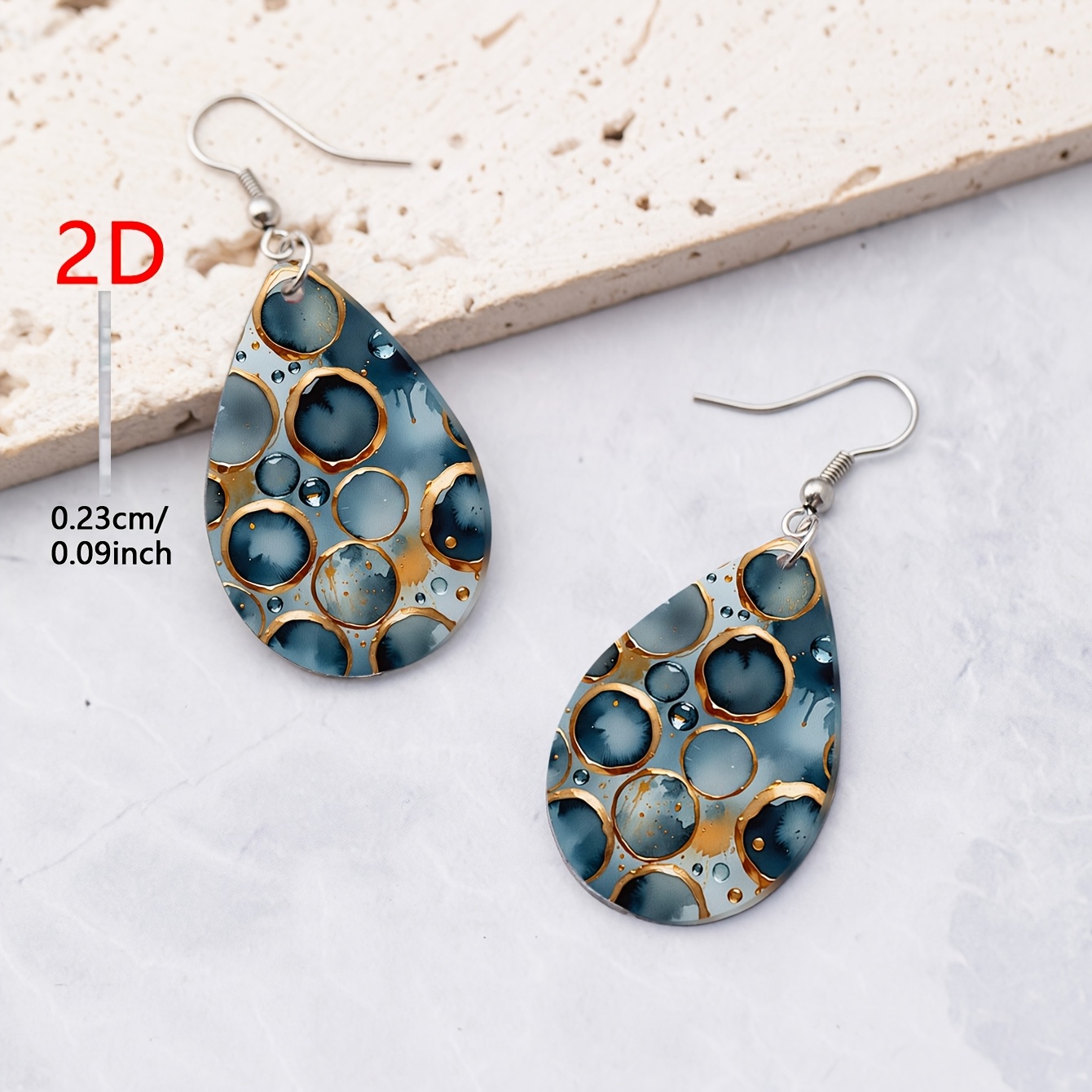 Women's 2D Flat Gilded Ink Bubble Pattern Acrylic Drop Earrings
