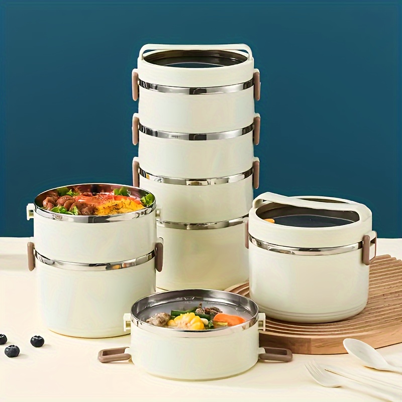 1 Set Of Stainless Steel 4 Layer Lunch Box With Lid With Complementary Bag & Cutlery Large Capacity Storage Bucket, For Camping, Picnic, School, Office, And Outdoor Adventures