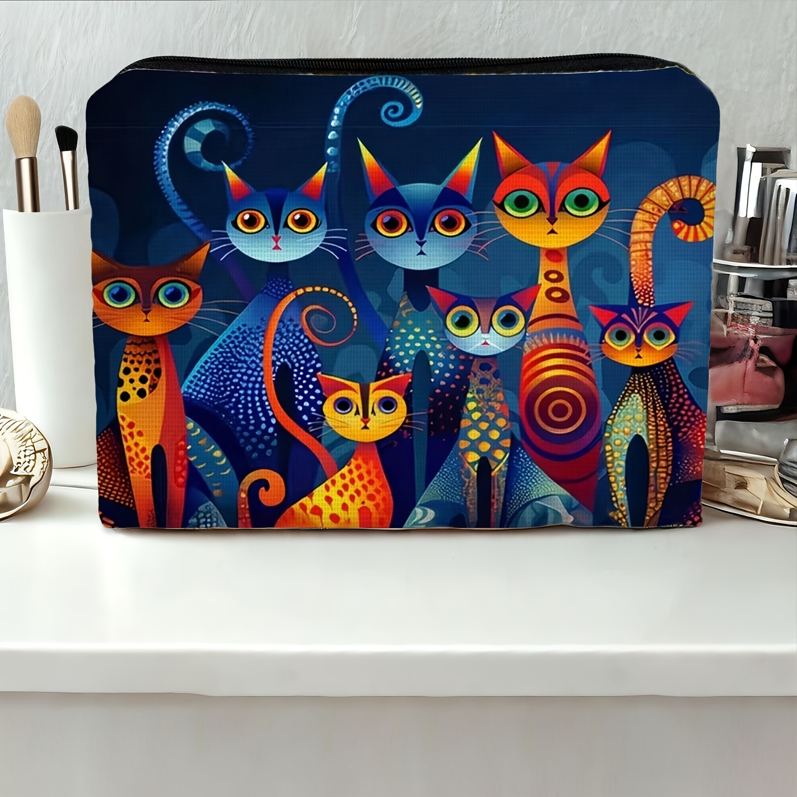 TEMU 1pc, Cosmetic Bag Single-sided Double-layer Makeup Storage Bag With Zipper Closure, Suitable For Women's Travel And Daily Use, Cute