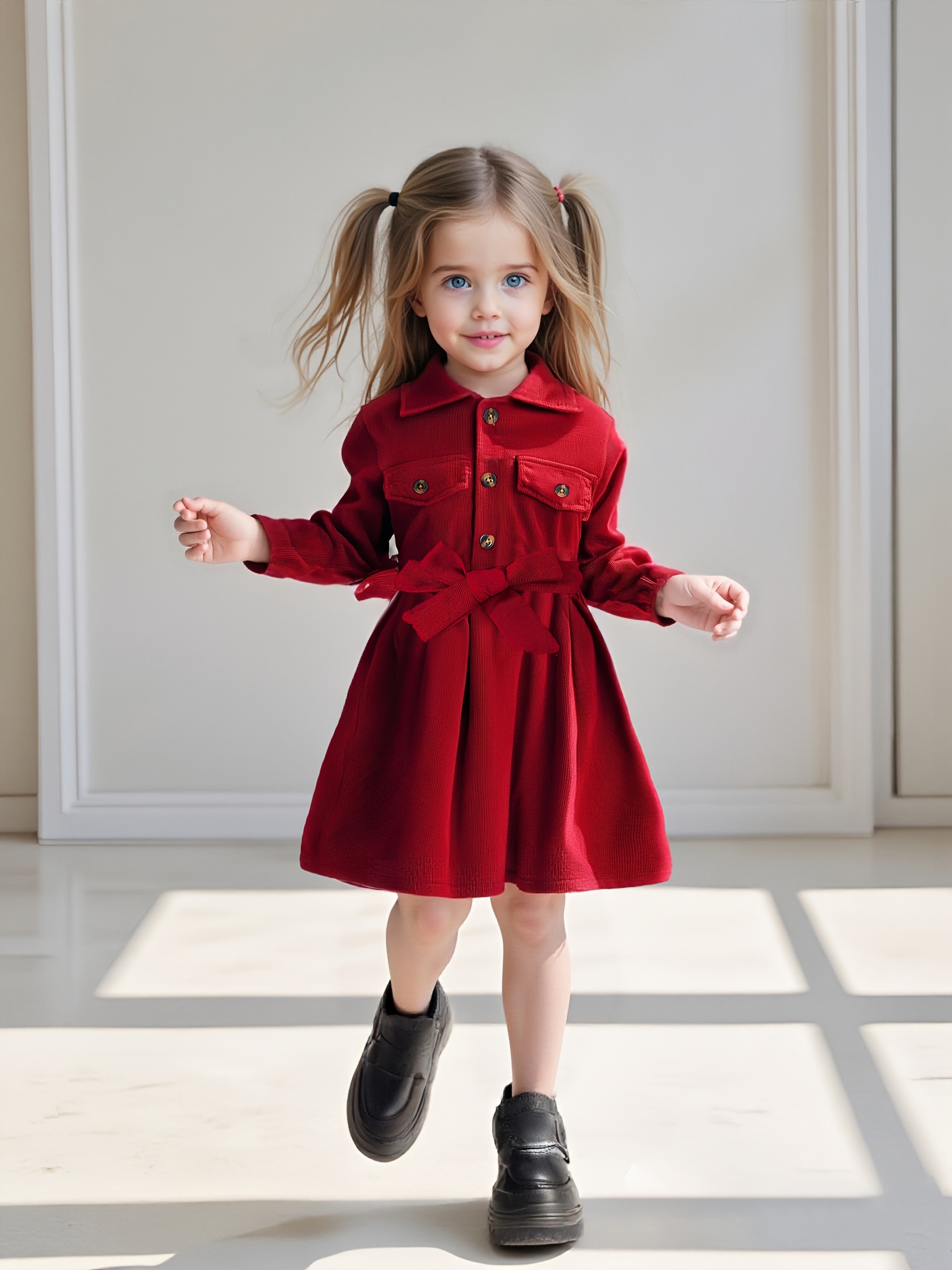 vestido infantil feminino de lapela com botão e cinto Temu Brazil