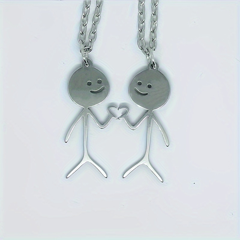 

2pcs Elegant Stick Figure Love Gesture Necklaces, Stainless Steel Jewelry, For Friendship