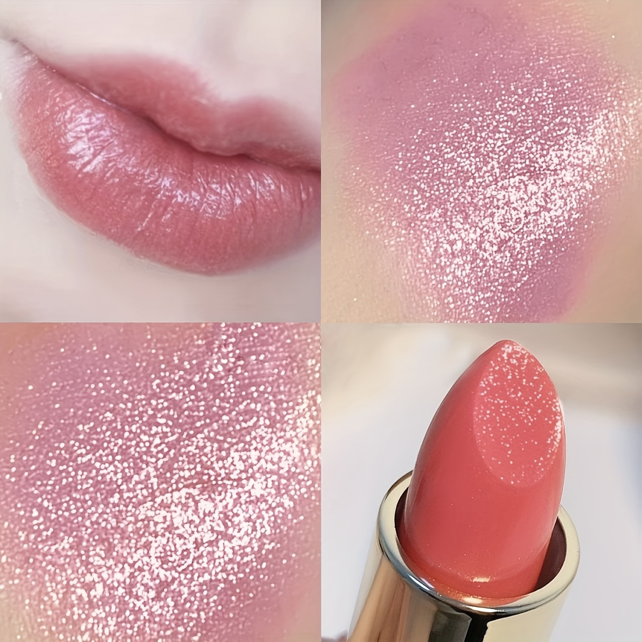 

Shiny Shimmer Lipstick, Non-fading Pearlescent Glitter Lipstick, Golden Red Shades Long Lasting Moisturizing Non-stick Cup Lip Gloss Makeup