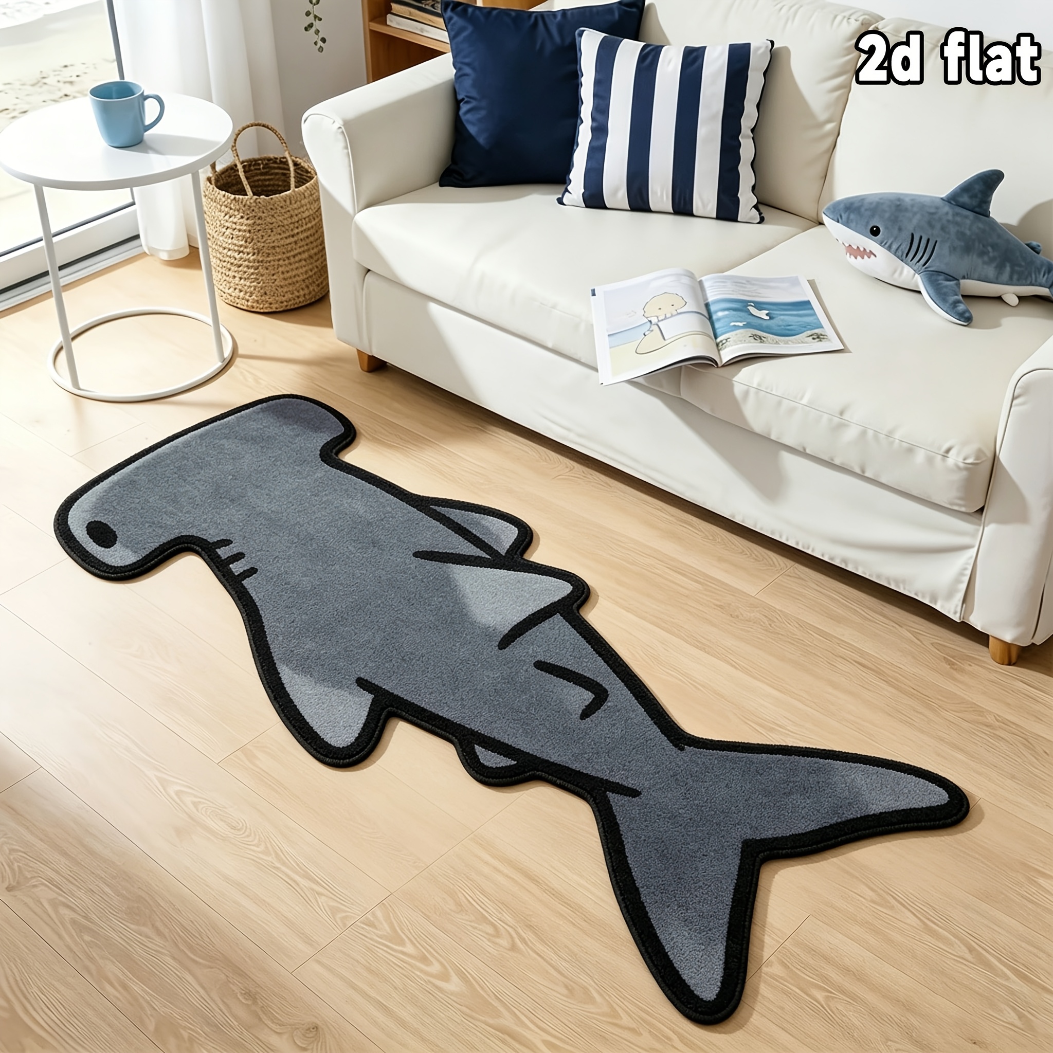 TEMU [velvet] 1pc, Creative Shark Abstract Carpet, Cartoon Marine Animal Non-slip Bedroom Bedside Mat, Soft And Comfortable Entrance Rug, Very