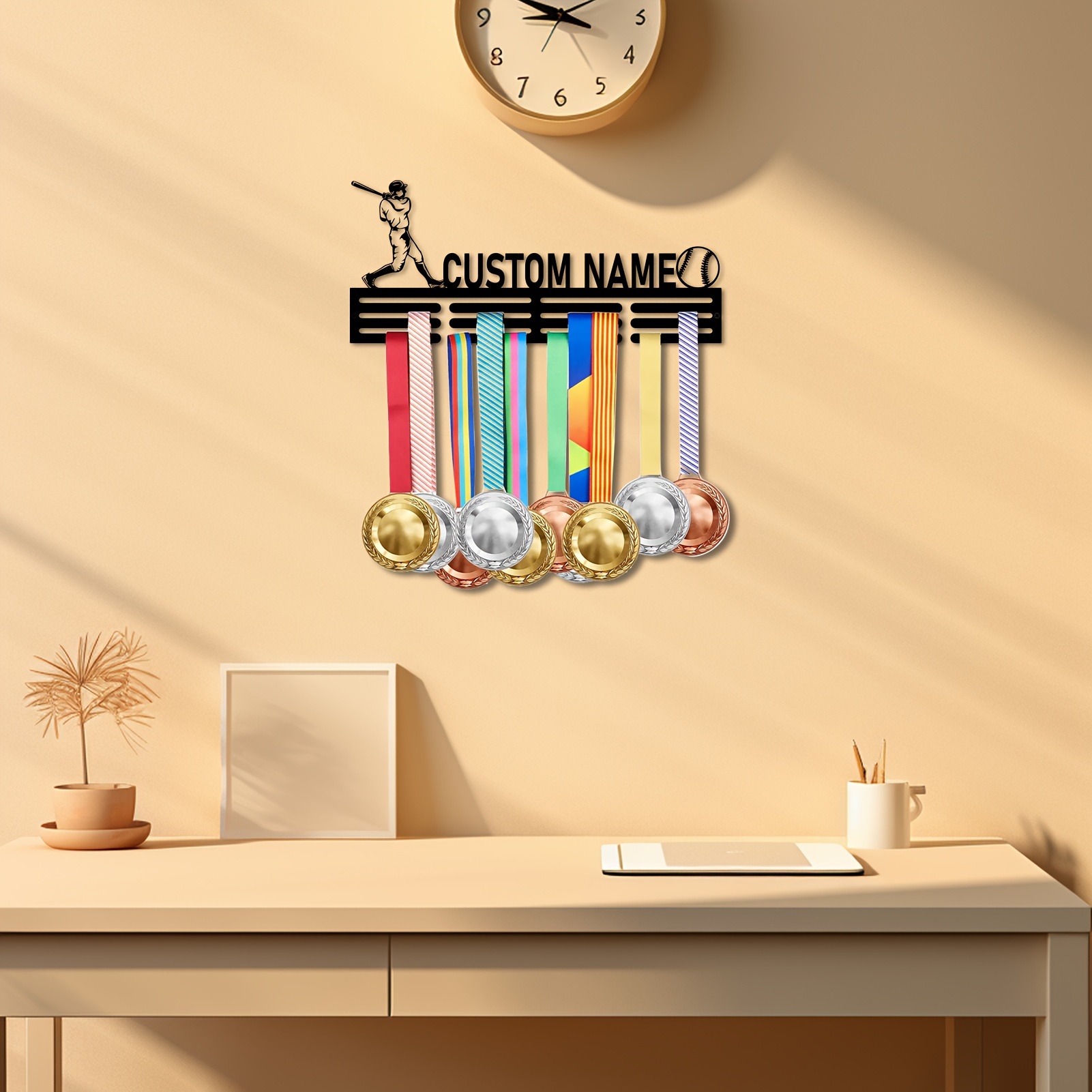 

1pc, Personalized Metal Medal Hanger With Custom Name, Decorative Art Medal Display Rack, Sports Awards Holder, Creative Wall Decor, Room Organizing Accessory