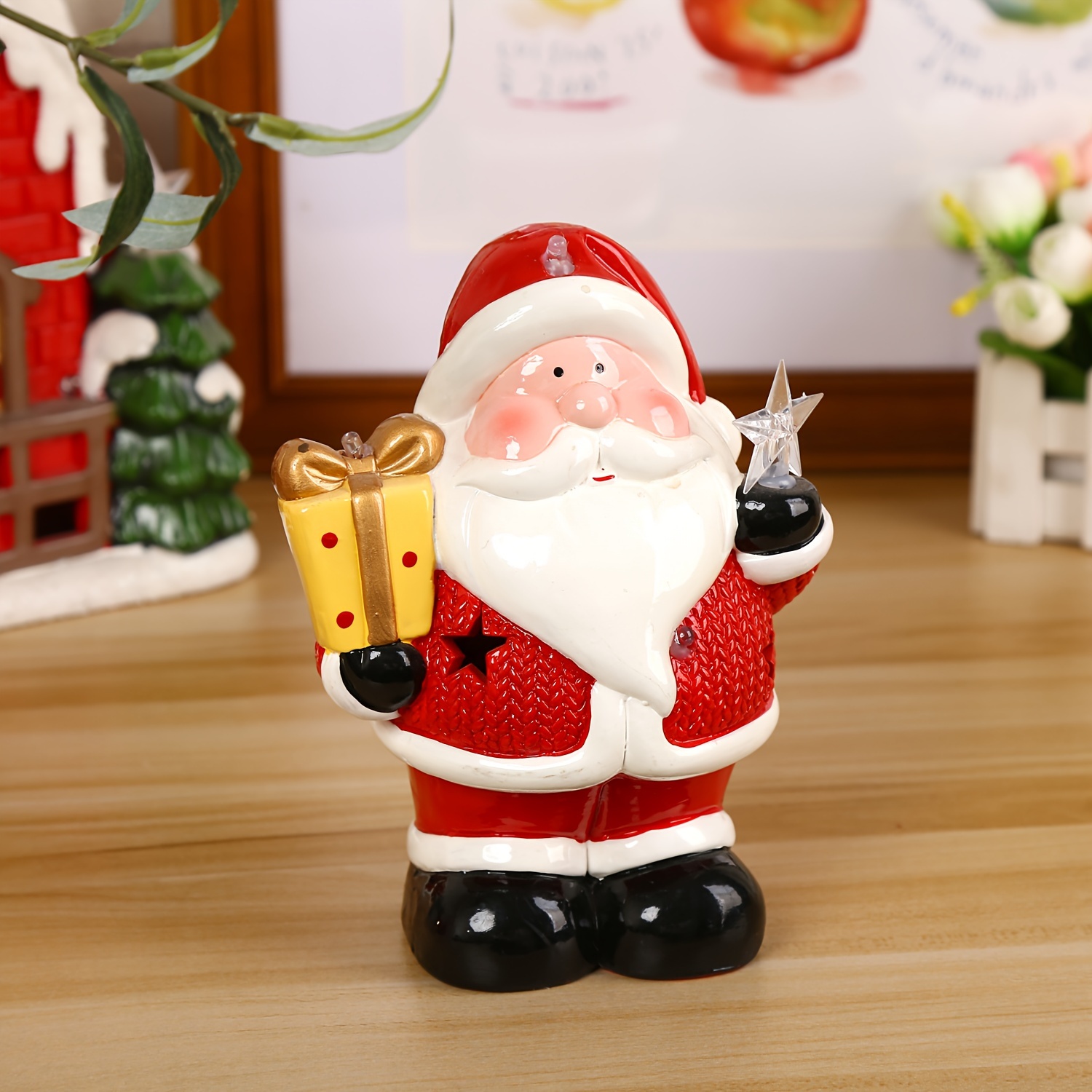 

Santa Claus/snowman Vintage Ceramic Decoration With Led Lights For Dormitory Christmas Party Wedding Valentine's Day Decoration, H 18.5 Cm/7.3 Inches