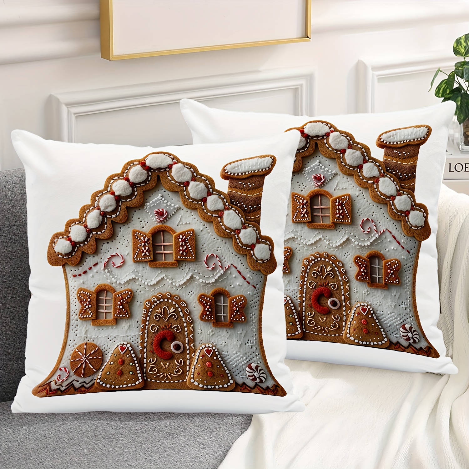 

Christmas Throw Pillow Covers Set Of 2, Contemporary Style Decorative Cushion Cases, Polyester Zippered Pillowcases For Living Room Sofa, Woven , Spot-clean