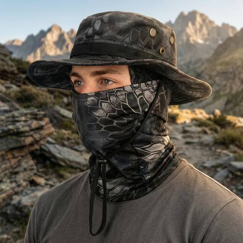 2pcs set summer sunscreen wide brimmed hat balaclava hat mixed set mens and womens breathable sunshade boonie hat elastic breathable balaclava hat unisex foldable fisherman hat