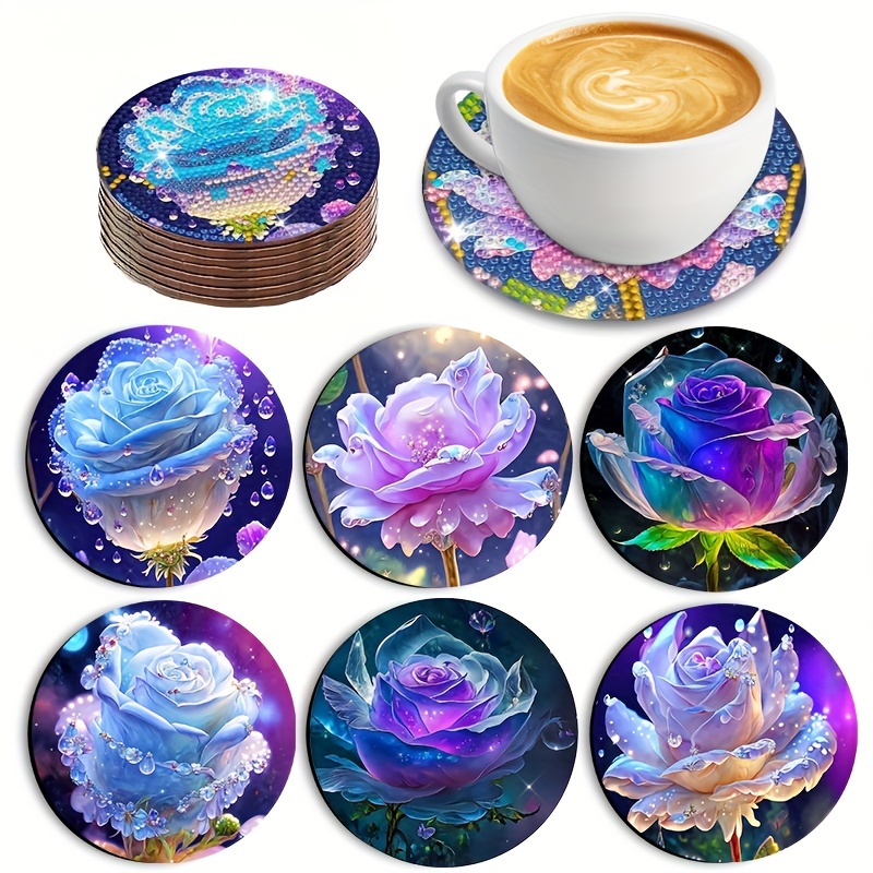 

6pcs Diy Diamond Painting Coaster Set - Floral Design, Wooden Craft Kit For Creative Gifts & Holiday Decor Diamond Painting Coaster Sets Diamond Art Coaster Kits