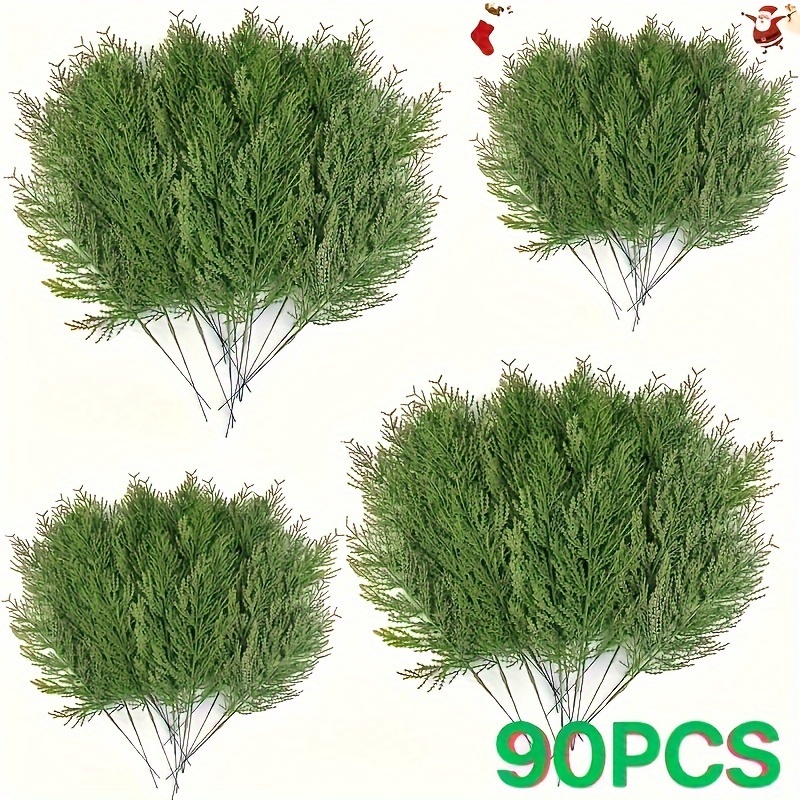 

90pcs Lifelike Artificial Pine Branches - " Faux Greenery Stems For Diy Christmas & Holiday Decor, Plastic Cedar