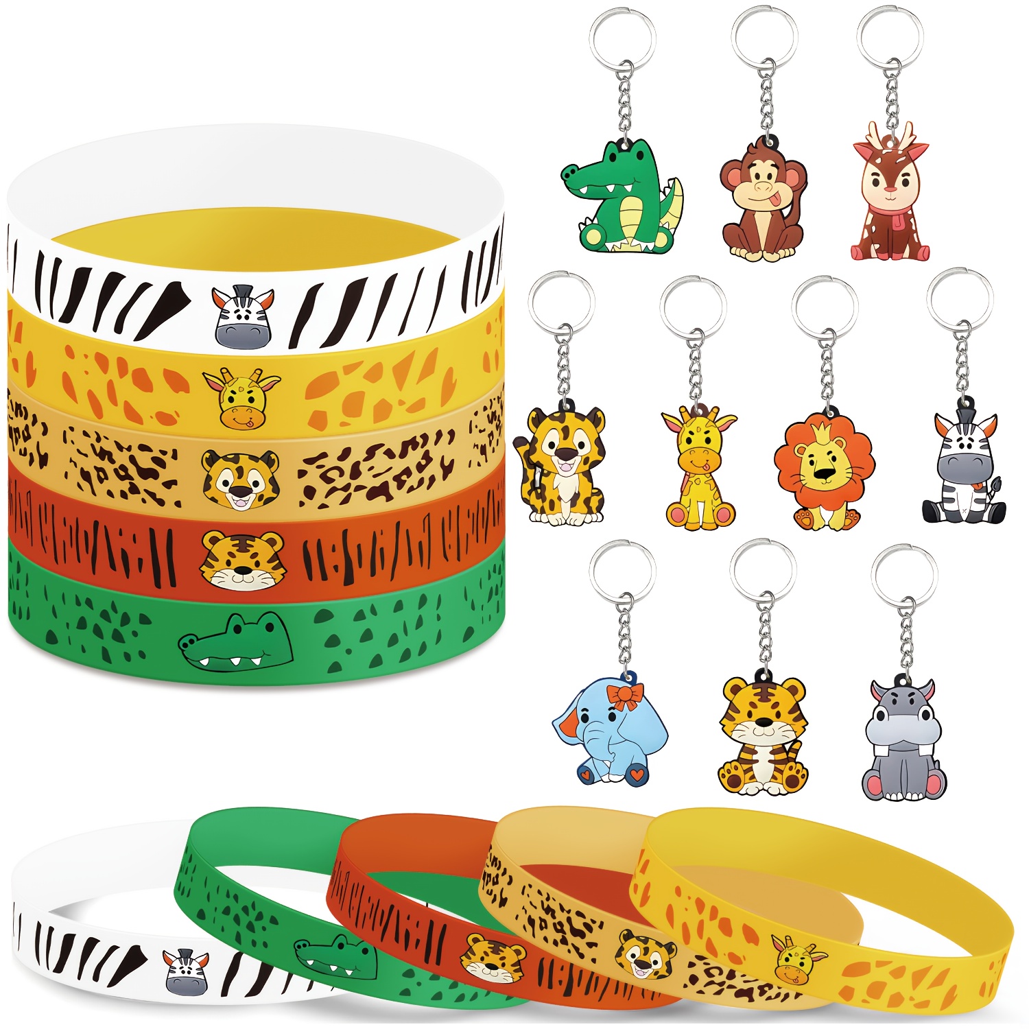 Image of 20pcs, Multi-item Party Gift Bag, Bracelet And Keychain Party Gift Set, Decorations For Jungle Animal Birthday Gift Set, Perfect For Birthday Party Gifts