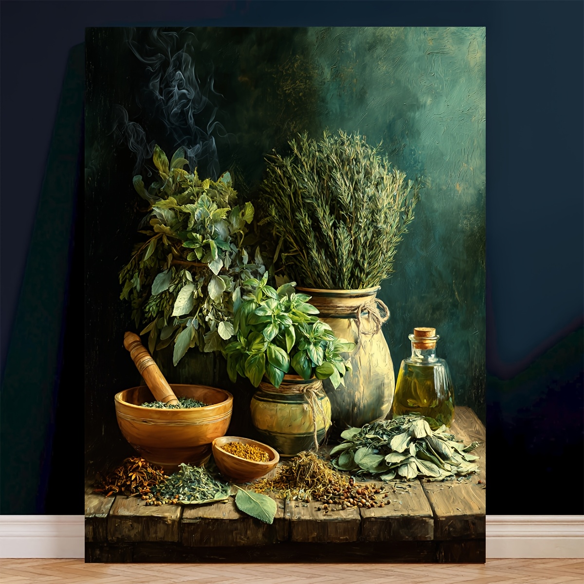 TEMU 2d Flat, 1pc & Spice Wall Art - 2d Flat Botanical Print Suitable, Rustic Dining Room Decor, Parsley, Spice Paintings - Canvas, 2d Flat