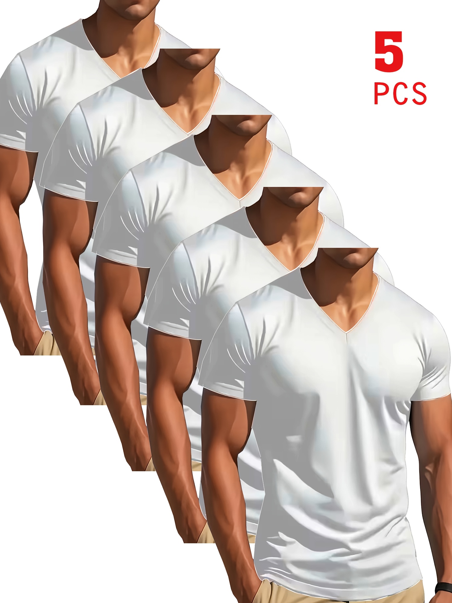 5 pc white v neck t shirts more comfortable than you imagined     fitted cut versatile design mens short sleeve t shirt athletic shirt quick dry athletic top   casual athletic wear   fabric