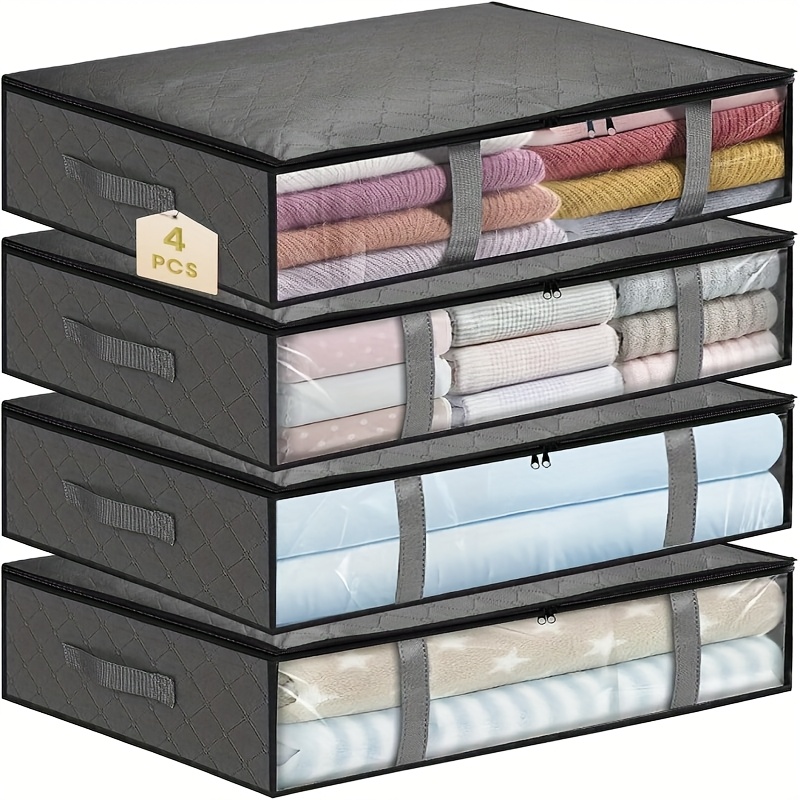 Bolsas De Almacenamiento Debajo De La Cama - 3 Unidades Grandes Con Ventana Transparente Y Cremallera, Gris, Ideales Para Ropa Y Mantas