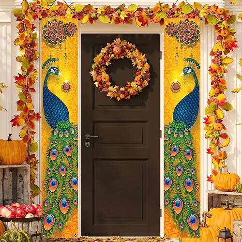 1 pair happy diwali porch banner indian diwali peacock front porch welcome sign indian decorations