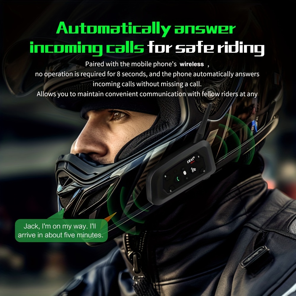 V6 Pro Motorcycle Helmet Bluetooth Intercom Headset Communication System, 2  Riders 1200m 6 Riders 6km, 2 People Real-time Talk, IP65 Waterproof