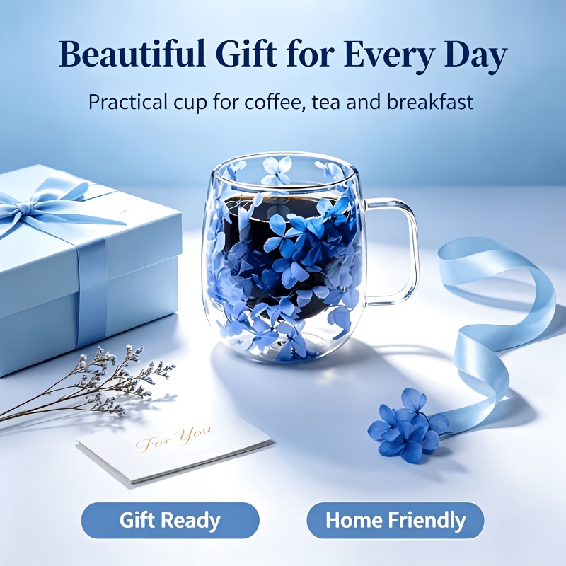 TEMU 1pc Blue Glass Glass Cup With Handle, Heat-resistant Borosilicate Material, Suitable For Tabletop Decor, Birthday Anniversary, Creative Gift