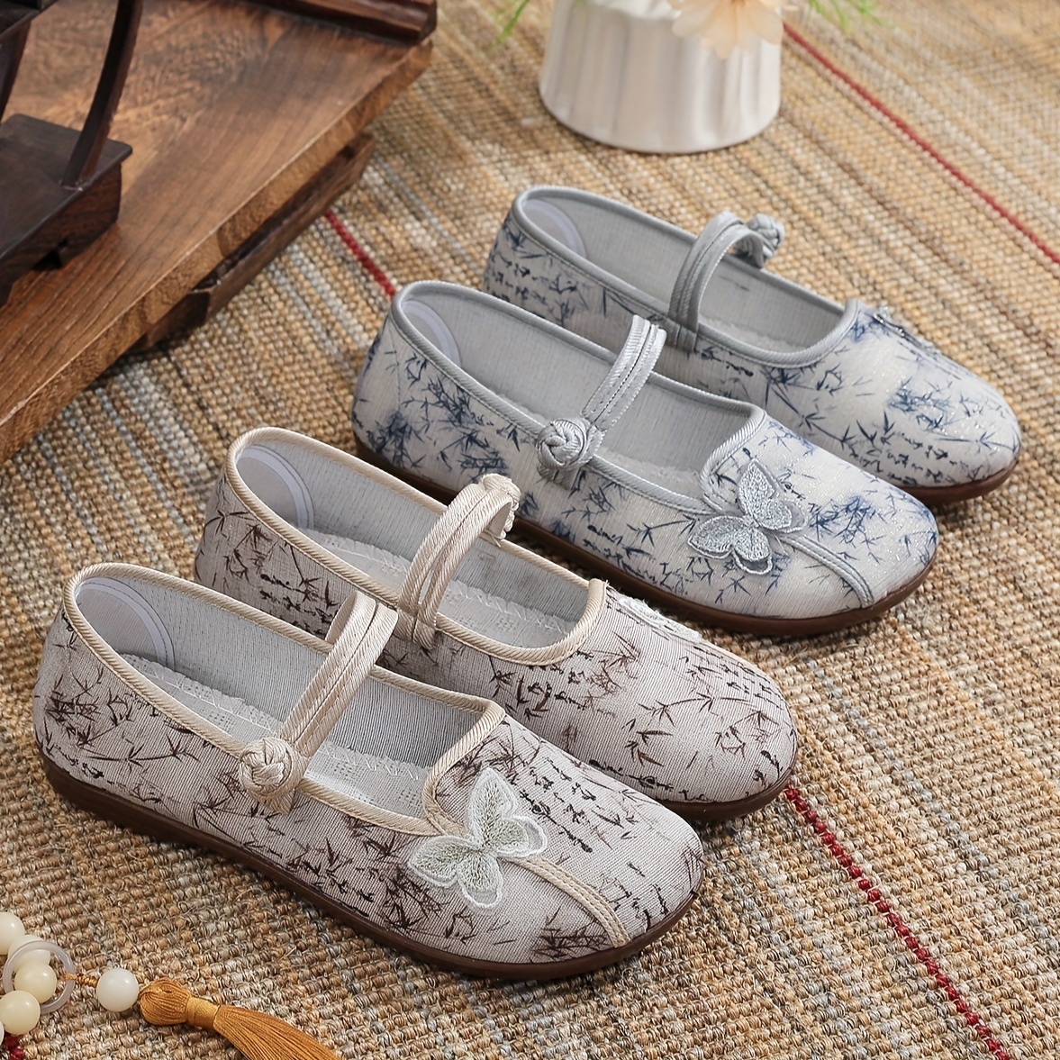 womens chinese inspired floral slip casual shoes soft fabric