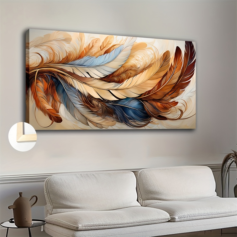 TEMU Wood Frame, Large Size, Unique Gift, With Framed Decorative Canvas Pictures, Far-reaching Artistic Of Feathers, Suitable For Living Room Theater