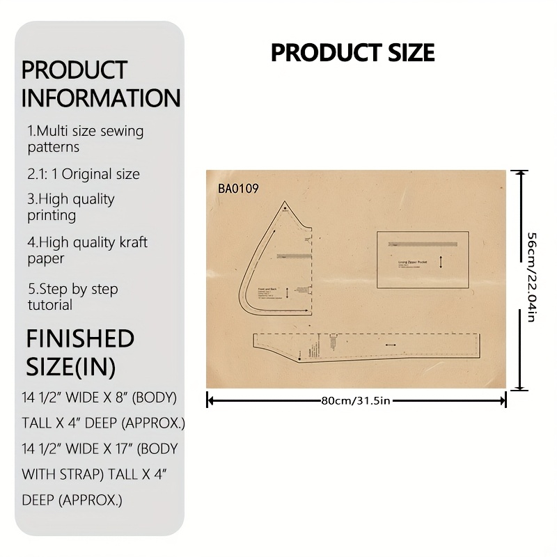 E-shop 1:1 Maßstab Hobo-Tasche Nähmuster - Papierbastelvorlage mit Schritt-für-Schritt Handtaschenherstellungsanleitung für Anfänger, DIY