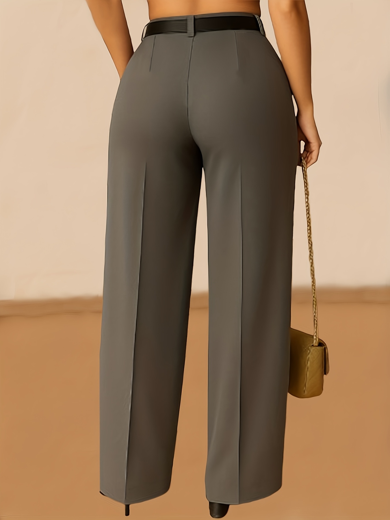 A Set of Two Elegant Solid Color High-Waisted Straight-Leg Pants for Women Featuring Diagonal Pockets for Keys And Phones. These Are The 2026 New Business Casual Suit Pants Suitable for Daily Wear, Office Commuting, Home, Dates, Parties