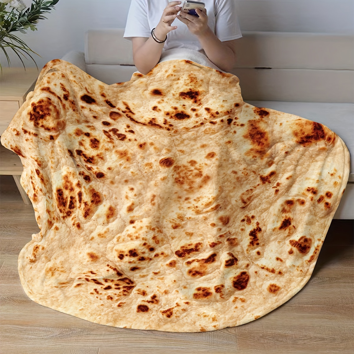 TEMU Tortilla Wrap Blanket - A Cozy Flannel Throw Suitable For , Featuring Hypoallergenic And Geometric Patterns. Machine Washable, Perfect For Home