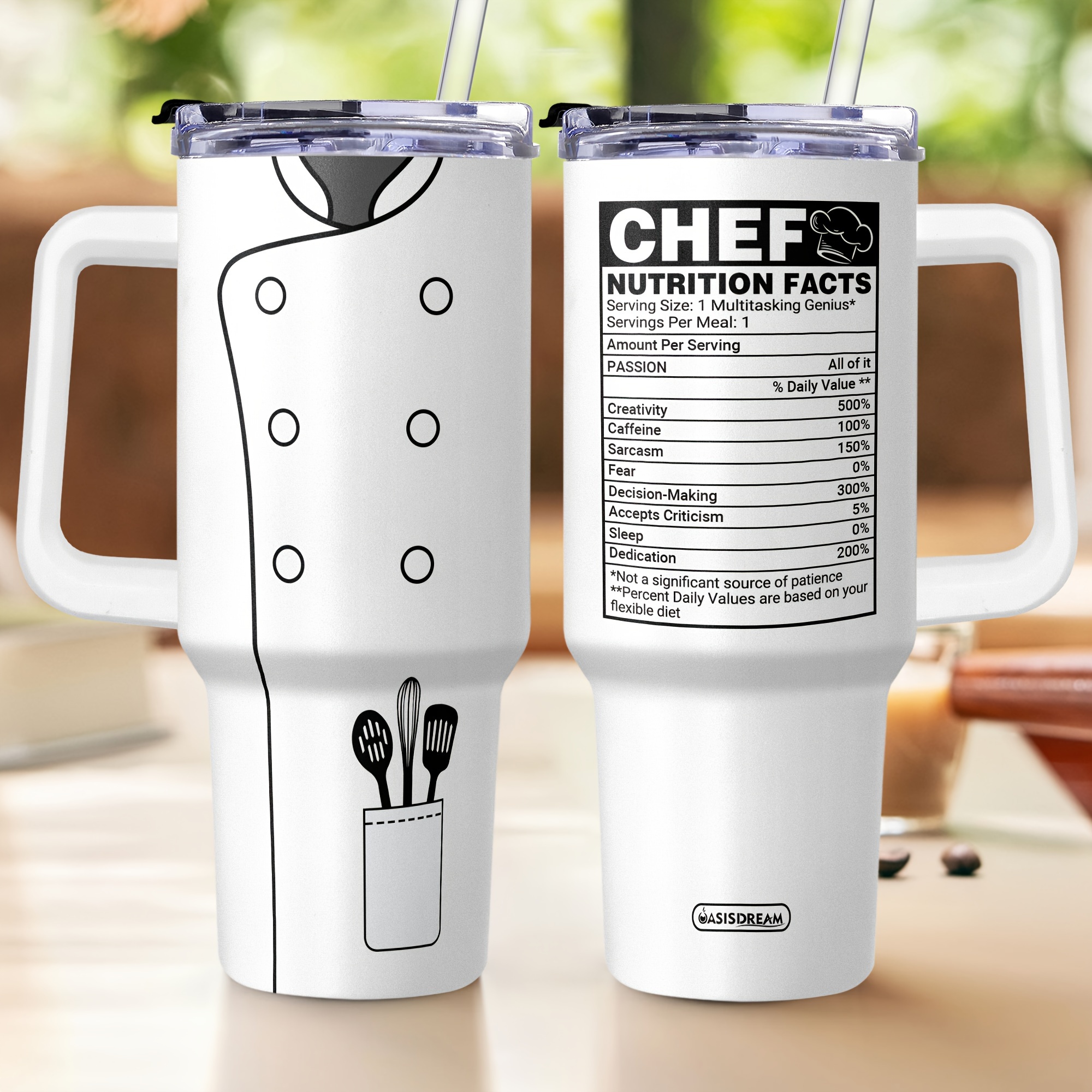 TEMU 1pc Adiffly Chef-inspired 40oz Stainless Steel Tumbler With Lid, Handle & Straw - Funny 