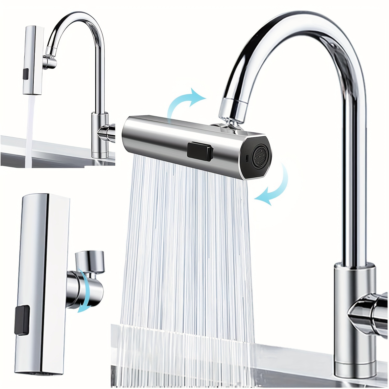 3 in 1 360° Waterfall Kitchen Faucet, Touch Kitchen Faucets, Faucet Extender for Kitchen Sink, Swivel Waterfall Kitchen Faucet for Washing Vegetable Fruit details 1