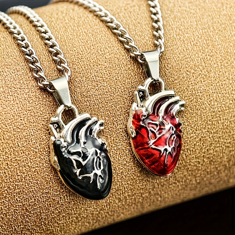1pc/2pcs Stylish And Cool Metallic Heart Pendants For Valentine's Day. Featuring A Black And Red Colour Scheme, Are Unique Gifts For Couples