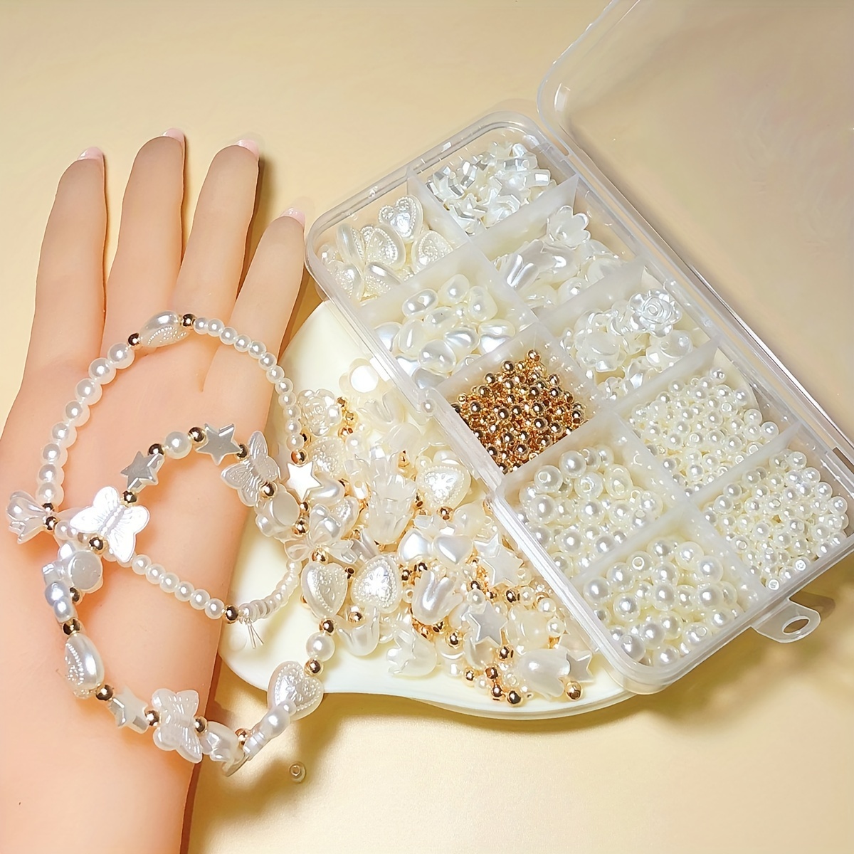 TEMU Elegant 800pcs White Acrylic Pearl Beads Set For Diy Crafting - Perfect For Mobile Phone Chains