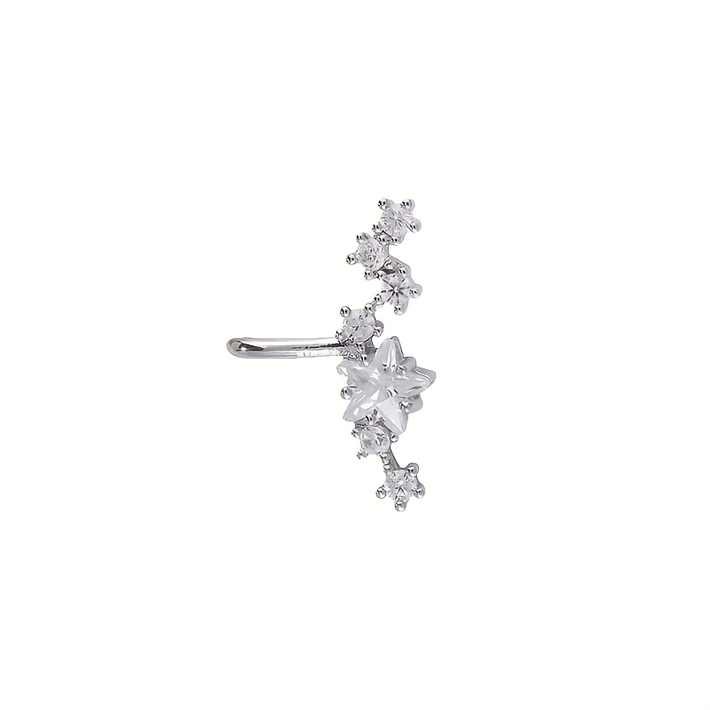 TEMU 1pc, Clip-on Earrings, Glittering Row Setting Cubic Synthetic Zirconia With Star Accents, Hypoallergenic Non-pierced Ear Cuffs, Cute Glitter