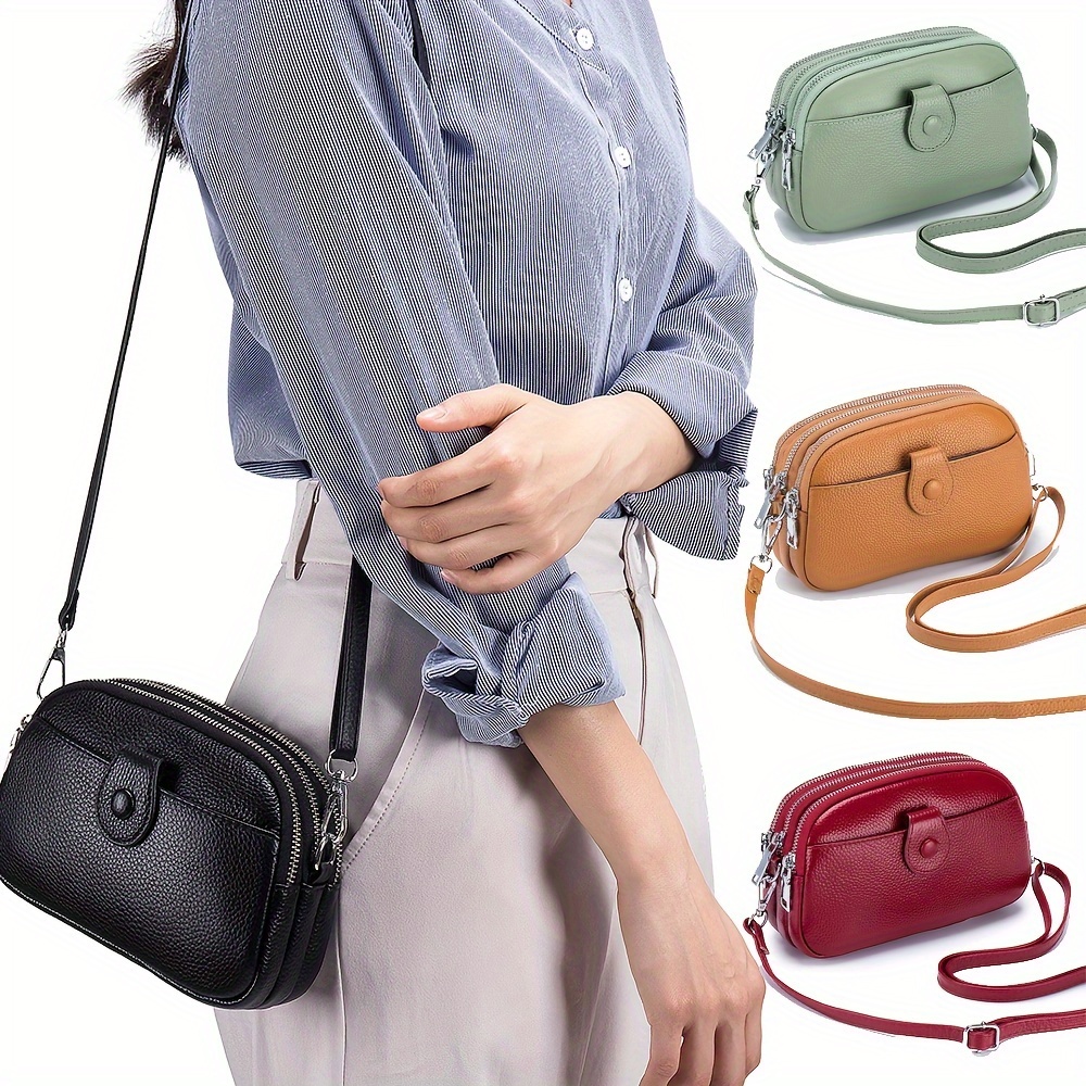 

Crossbody Bags For Women Small Genuine Leather Shoulder Purse Body Bag With Triple Top Zipper Adjustable Strap