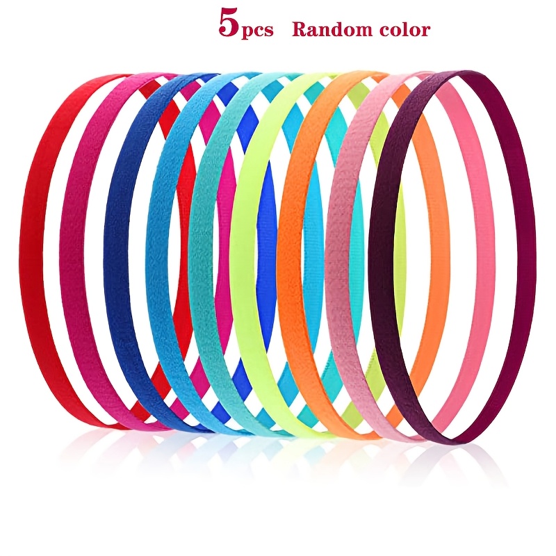 Image of 5pcs Random Color Mixed Color Elastic Rope Candy Color Running Headband Yoga Non-slip Hair Additions Sports Yoga Headband Headband