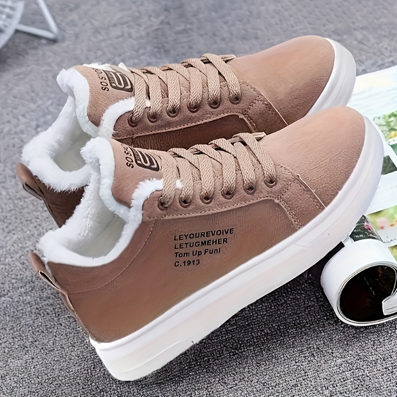 

Women's Winter Warm Fleece-lined Sneakers - Waterproof, Comfortable Lace-up Walking Shoes With Soft Pu Cover Upper