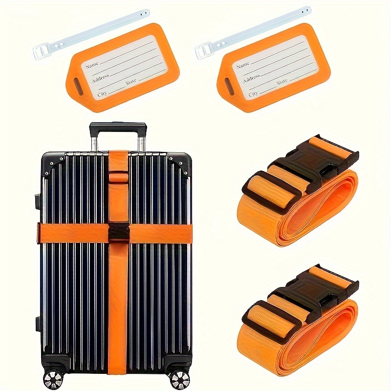 

4-pack Adjustable Luggage Straps With Buckle Closure And Anti-theft Features, Fashion Street Style, Durable Polypropylene Material, Hand Washable With Removable Id Window For Secure Travel